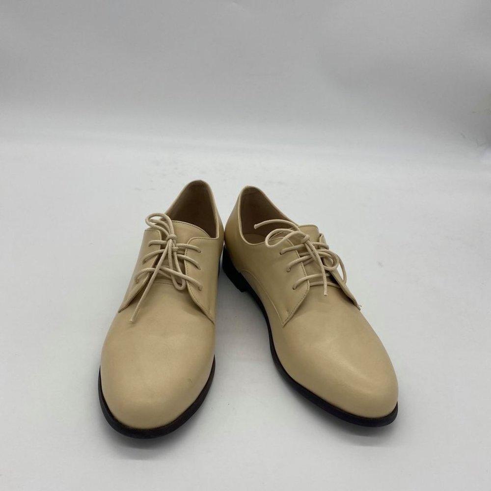 Beige Casual Lace Up Oxford Pumps Chunky Block Mid
